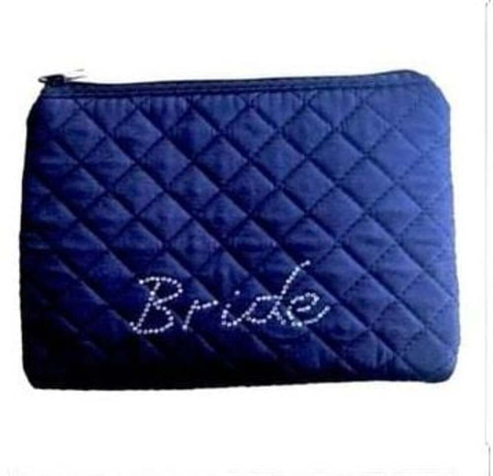 Bride Quilted Rhinestone Black Cosmetic Bag